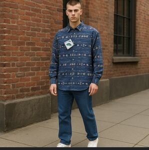 Cumberland Outfitters Blue & Grey Southwestern Long Sleeve Shirt